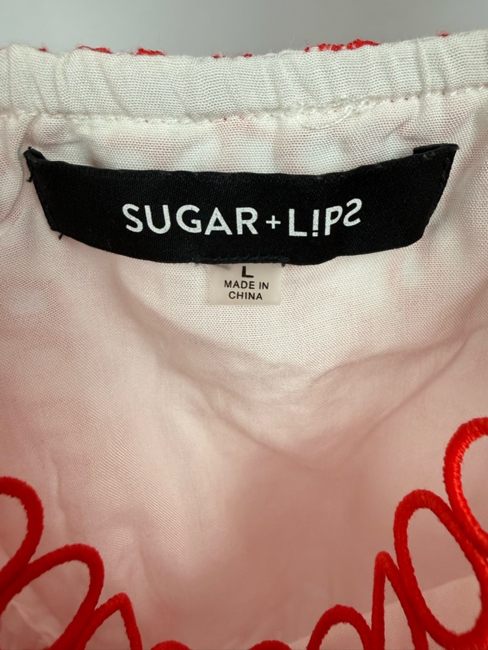 Sugarlips Red White Eyelet Embroidered Peplum Top Ruffle Sleeve Size L - Picture 4 of 6